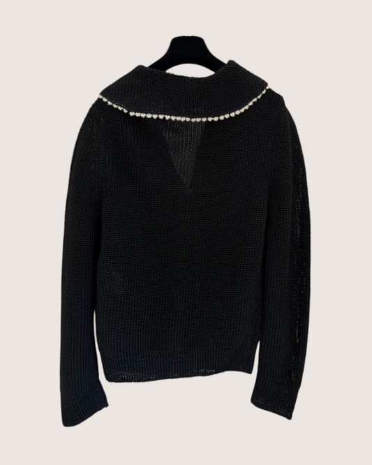 Chanel 26C Sailor-Collar Cardigan Black, Beige/Ecru FR 36