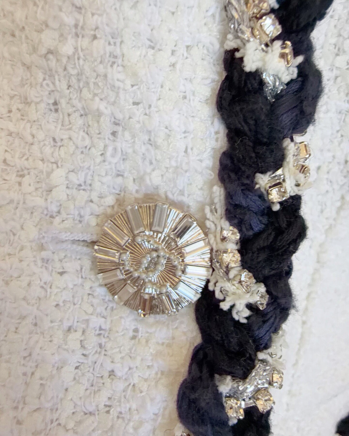 Chanel 23C Braided-Trim Four-Pocket Tweed Jacket White, Navy FR 38