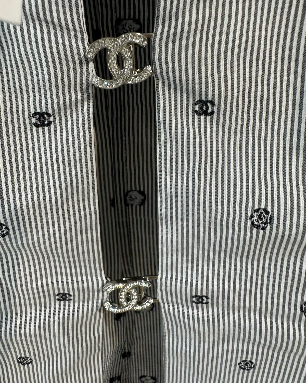 Chanel 24P Striped Logo Shirt Black, White FR 34