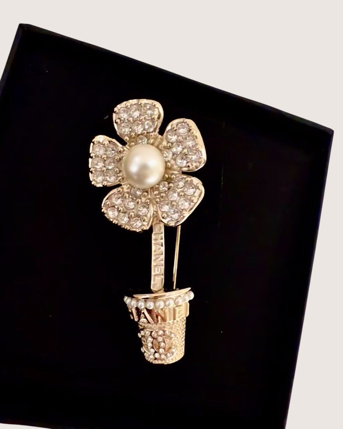 Chanel Camellia Flower Pot Earrings Gold, White One Size