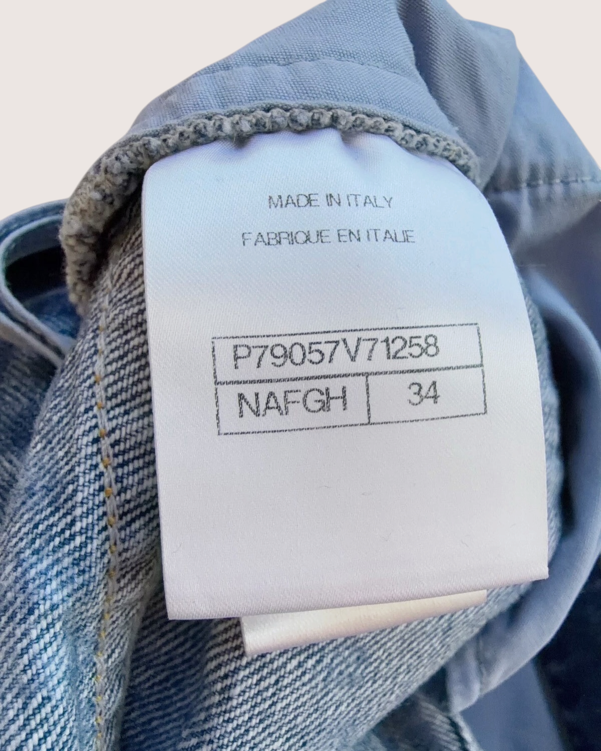Chanel 25P CC Pearl-Print Wide-Leg Denim Jeans Blue FR 34