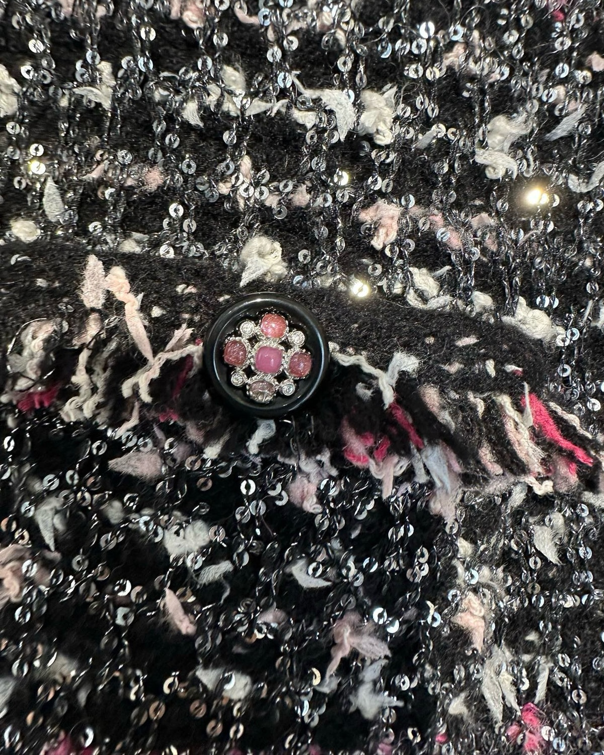 Chanel 24B Tweed Sequin Fringe Jacket Black, White, Multicolor FR 36
