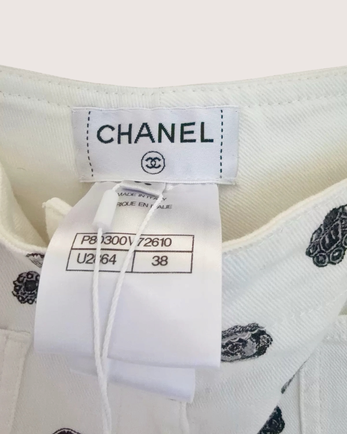 Chanel 25B Novelty-Print Straight-Leg Denim Jeans White, Black FR 38