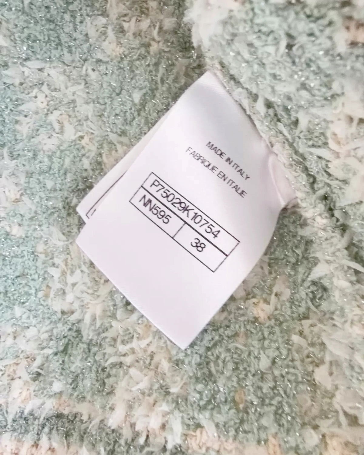 Chanel Tweed Cardigan Green, White FR 38