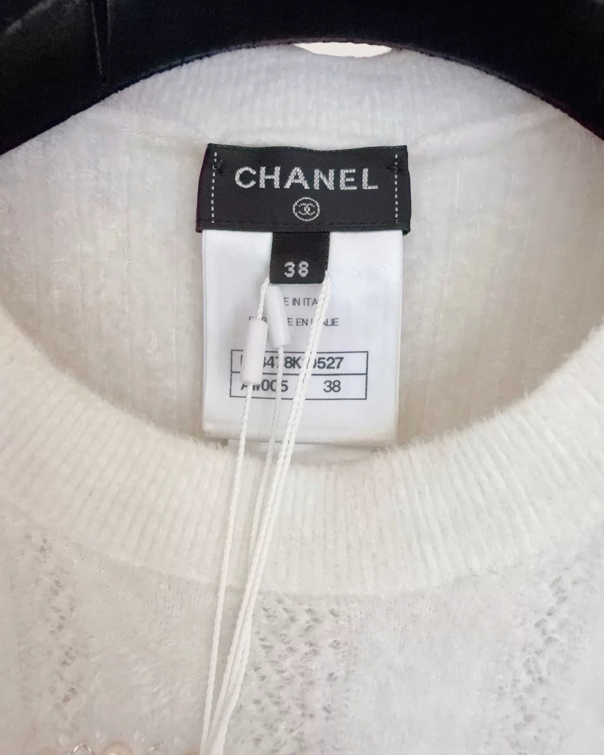 Chanel 22B Pearl CC Logo Sweater Top White FR 38