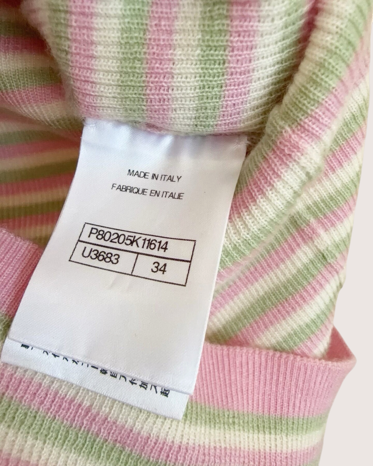 Chanel 25B Striped Short-Sleeve Sweater Pink, Green, White FR 34