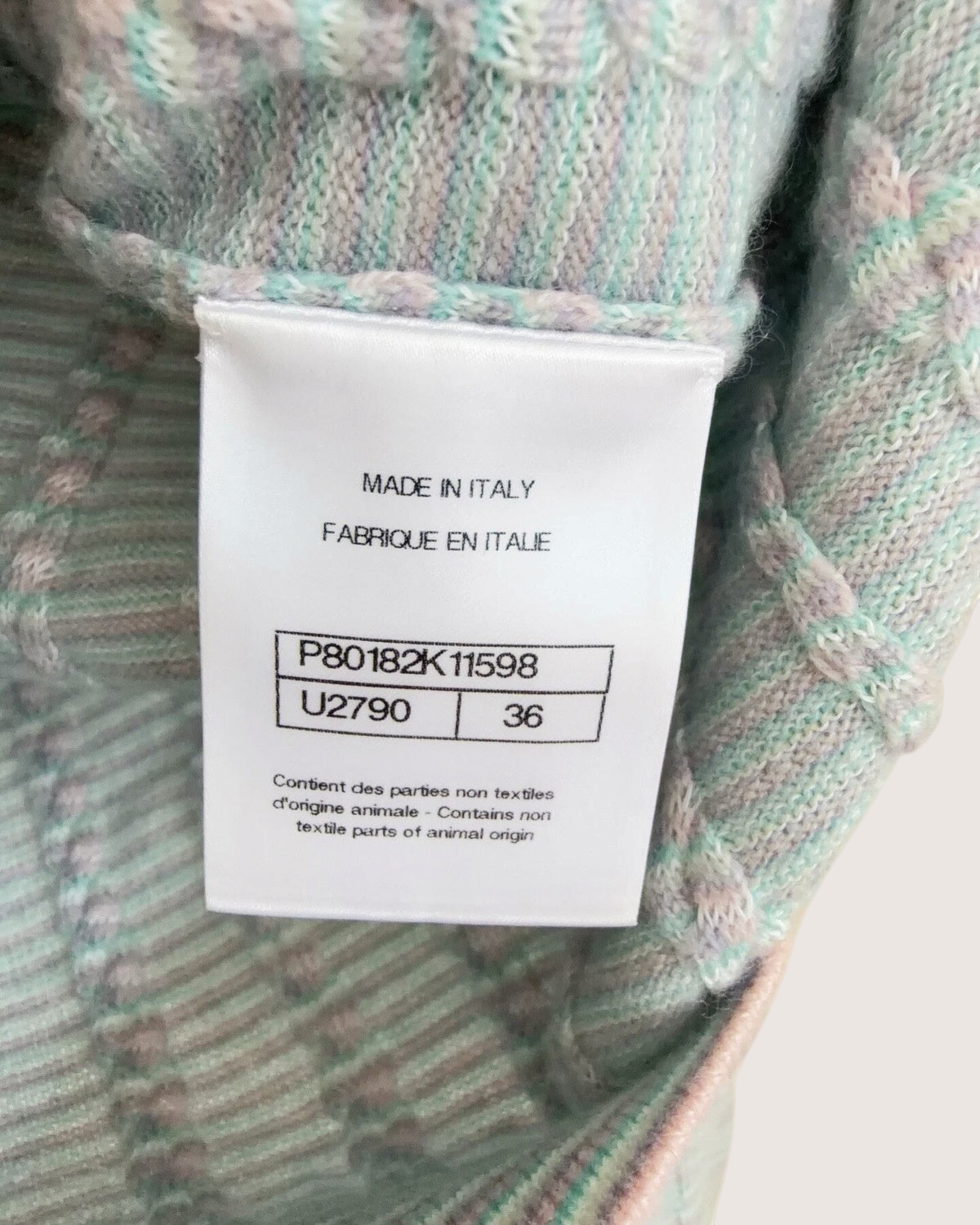 Chanel 25B Cashmere Striped Ruffle-Cuff Cardigan Blue, Green, Multicolor FR 36