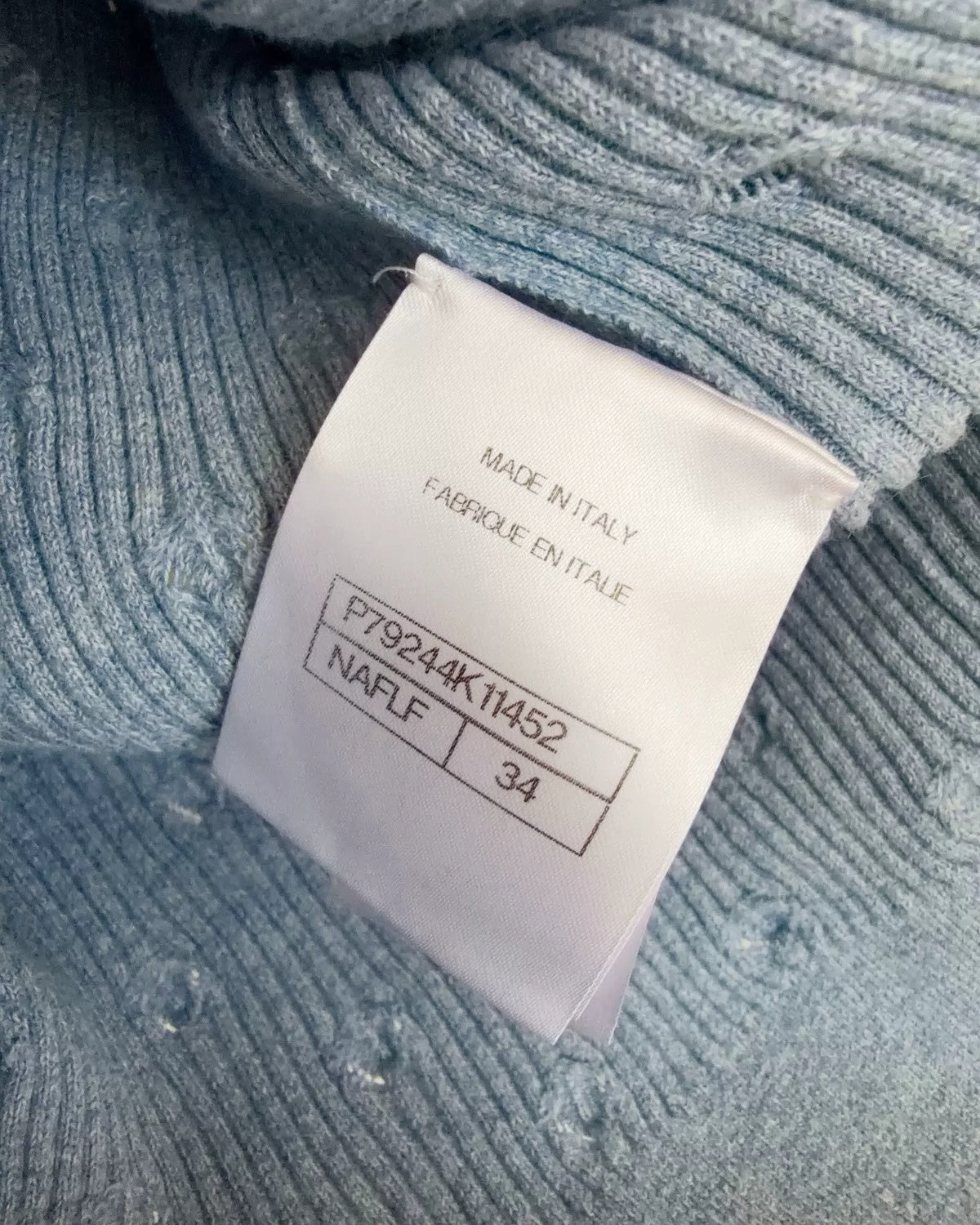 Chanel 25P CC Openwork Short-Sleeve Sweater Blue FR 34