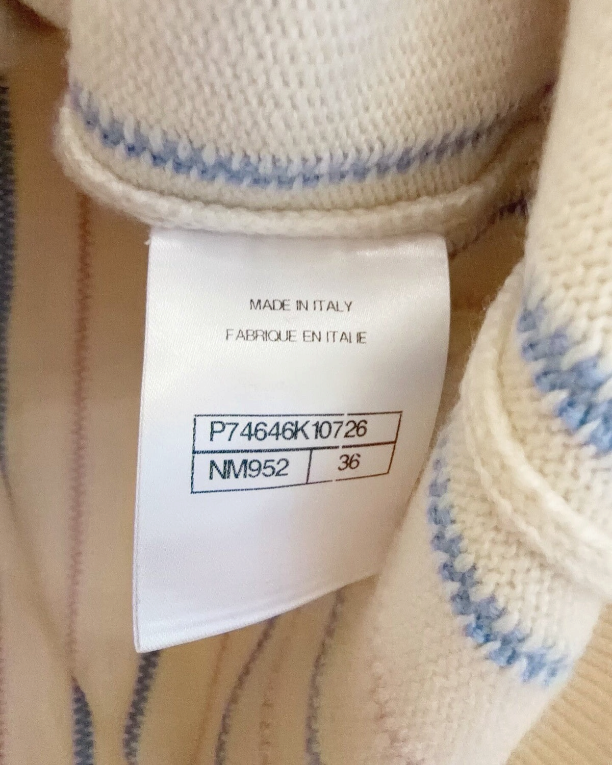 Chanel 23P Cashmere Striped Cardigan Beige/Ecru, Blue, Pink FR 36