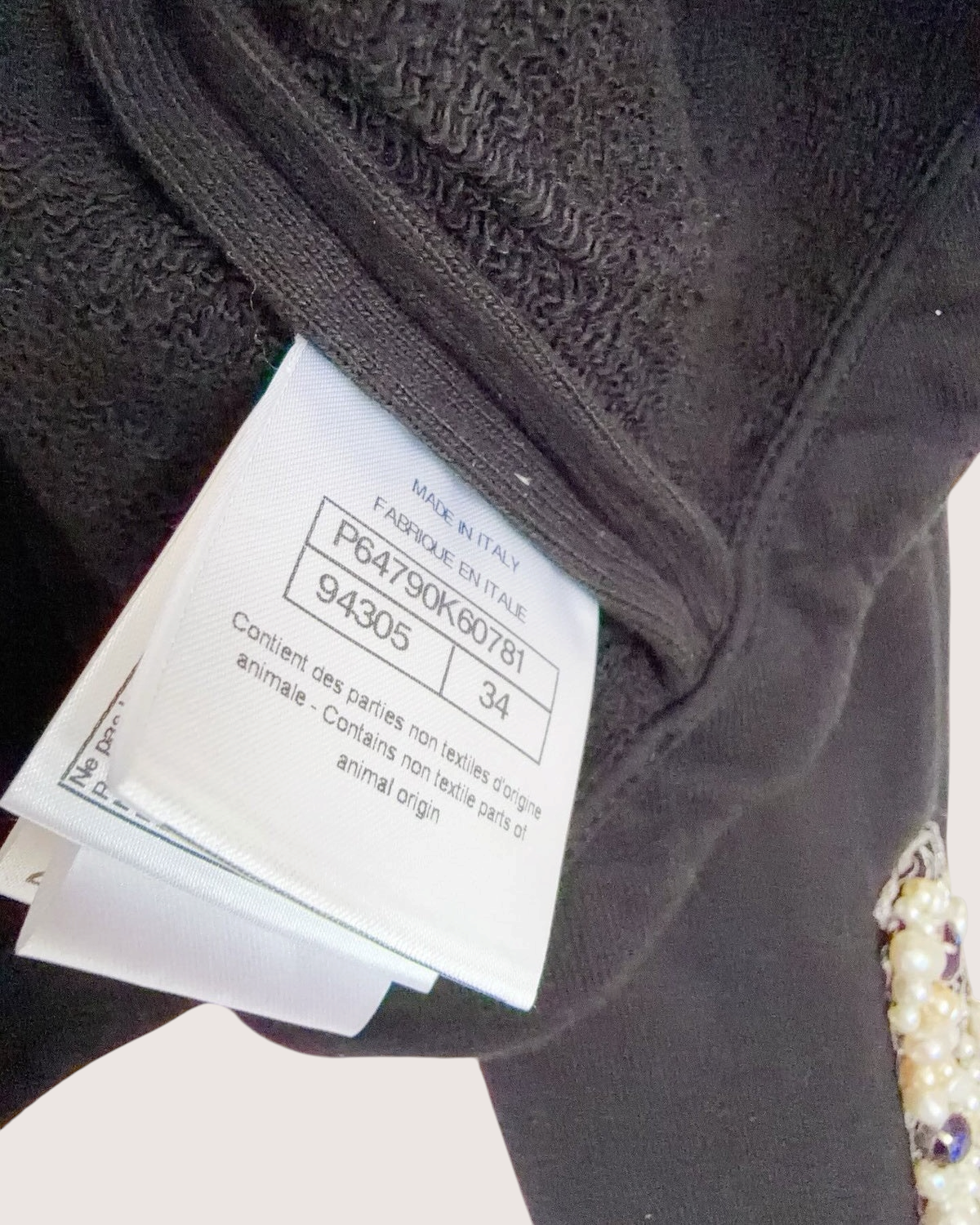 Chanel 20A Pearl-Trim Jacket Black, White FR 34