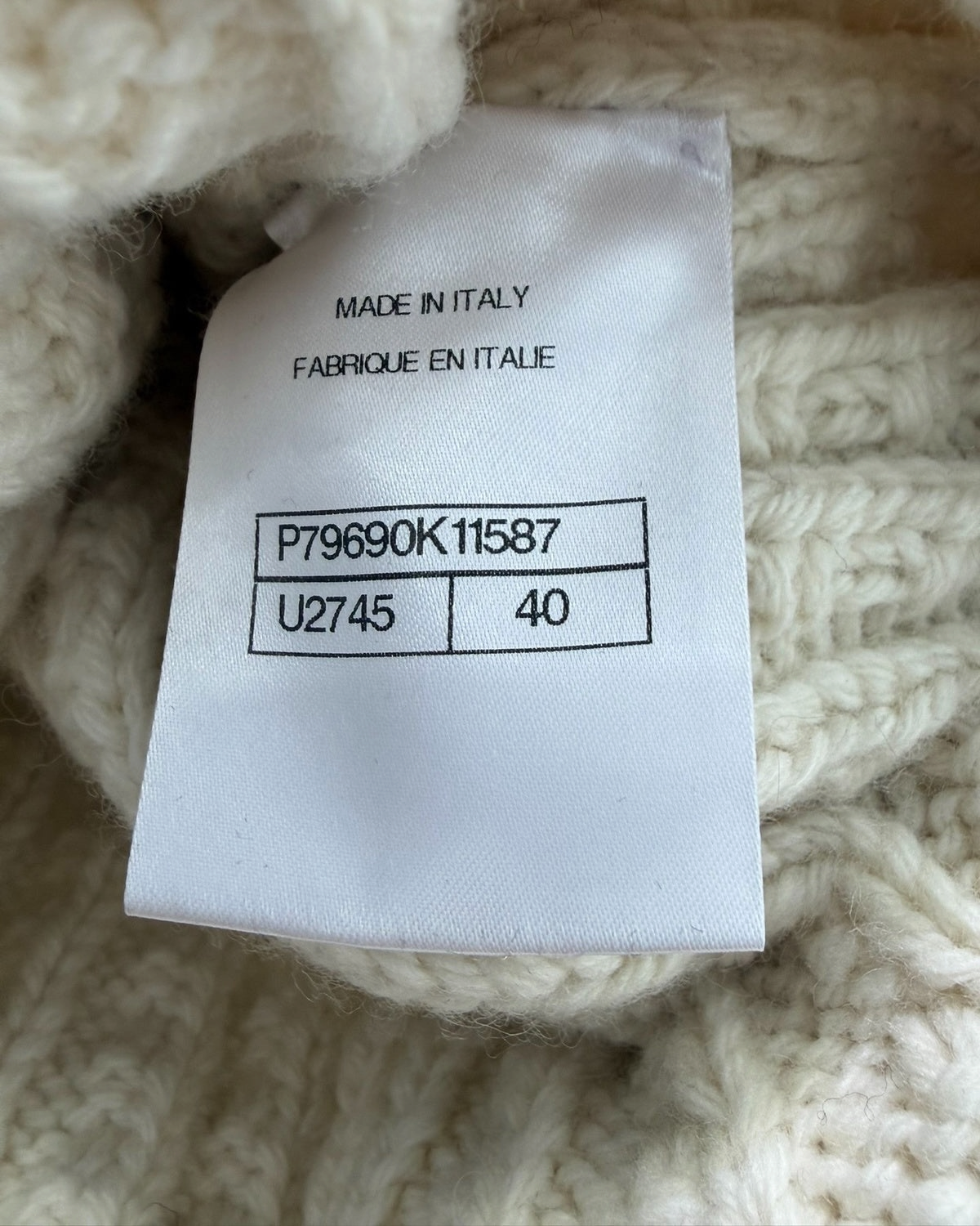 Chanel 25N Cable-Knit V-Neck Sweater Beige/Ecru, Black FR 40