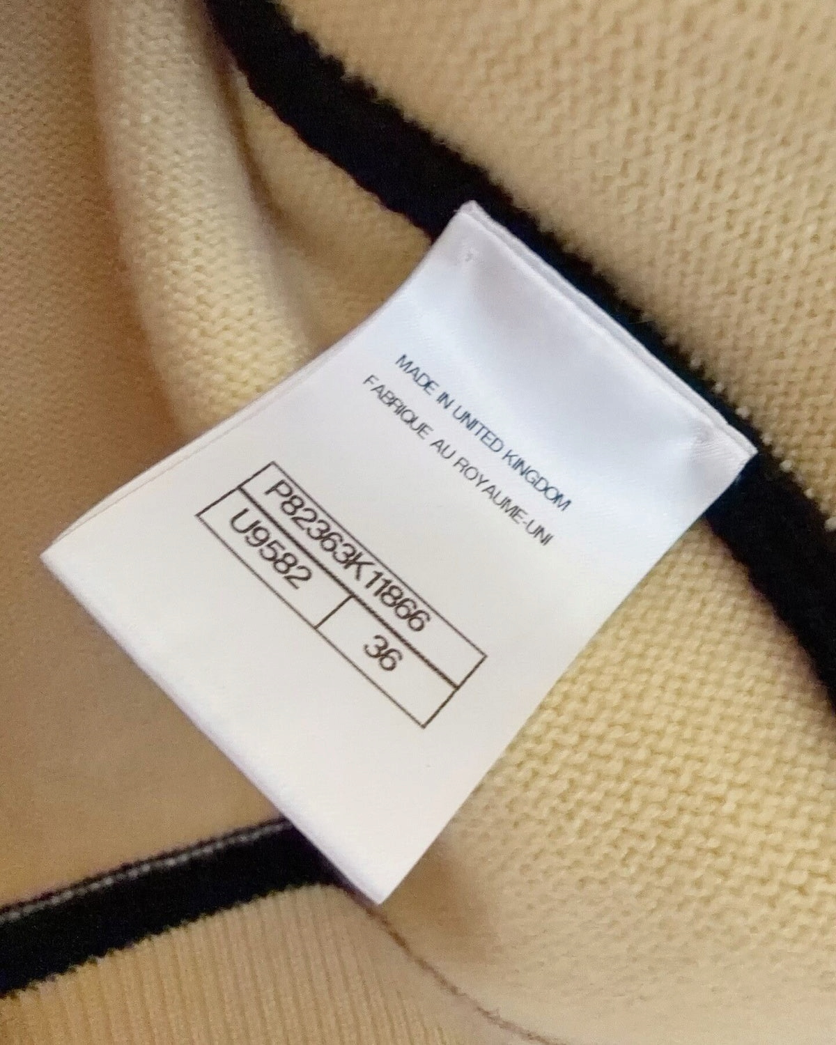 Chanel 26S Contrast-Trim Cashmere Cardigan Beige/Ecru, Black FR 36