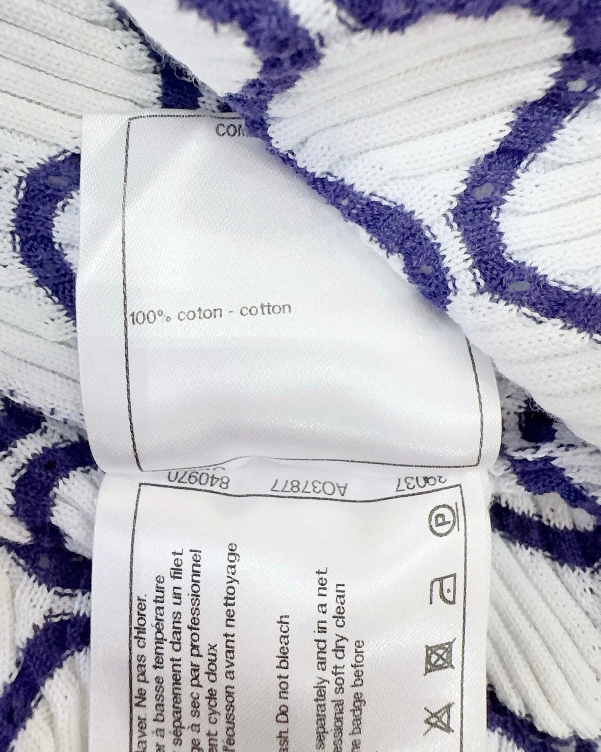 Chanel 20P Honeycomb CC Short-Sleeve Sweater White, Navy, Pink FR 40