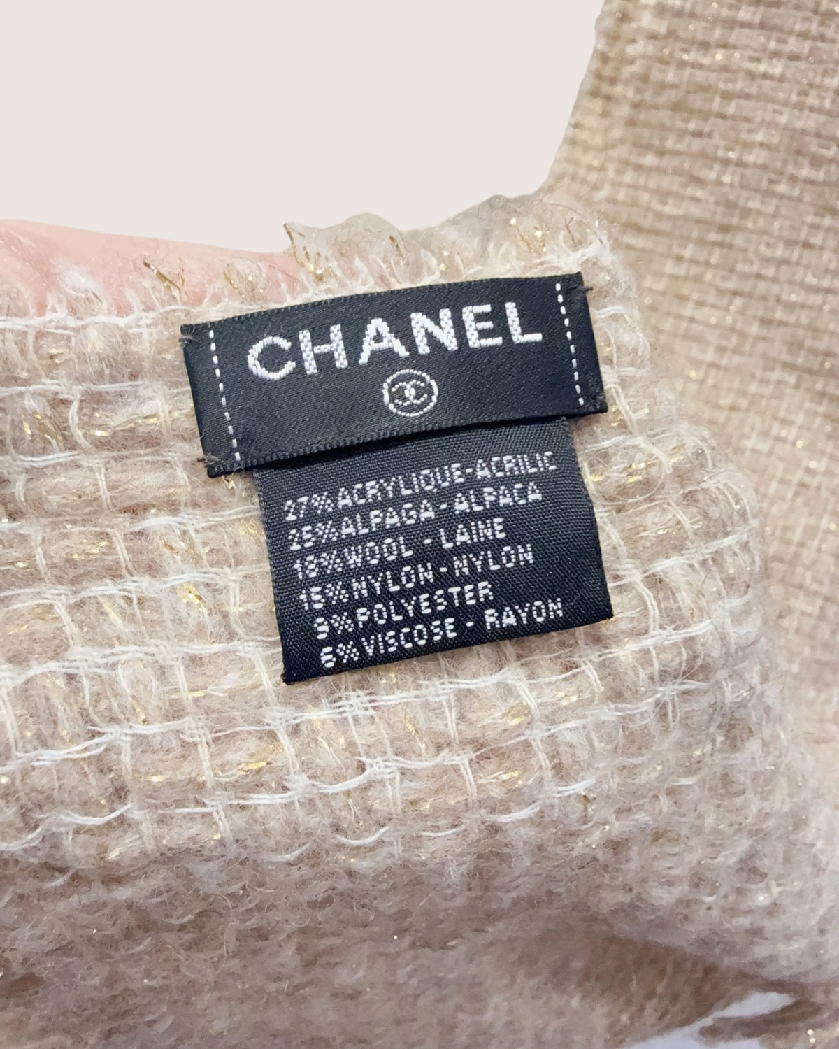 Chanel Tweed CC Scarf Beige/Ecru, Gold One Size