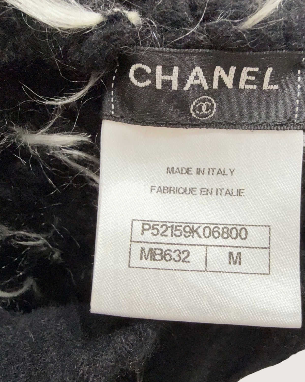 Chanel Fringe Knit Hat Black, White, Gold One Size