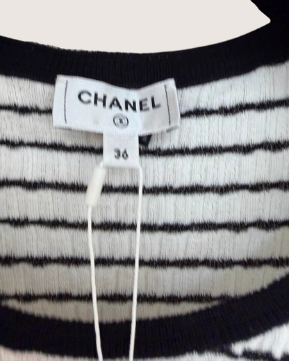 Chanel 24P CC Logo Striped Short-Sleeve T-Shirt