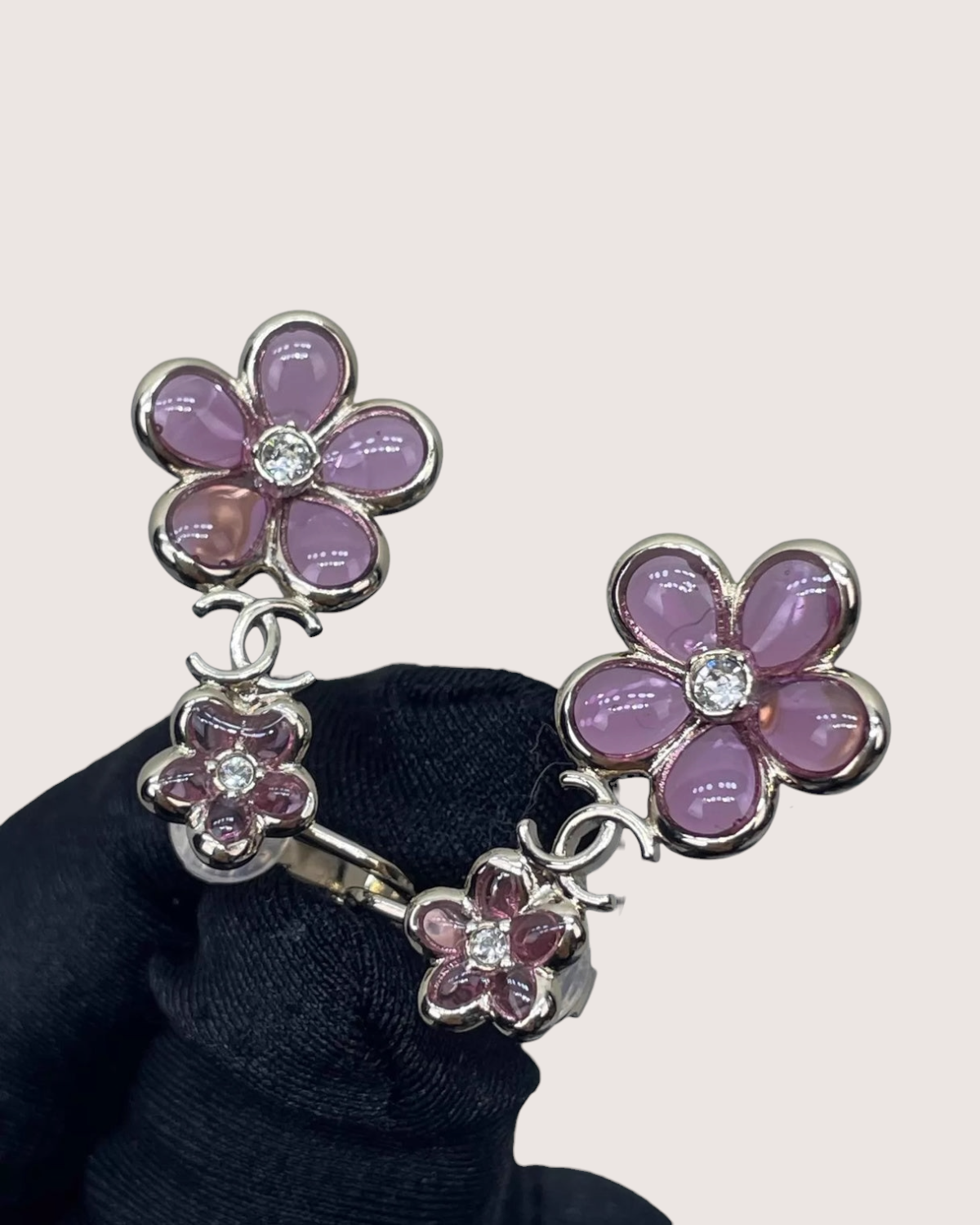 Chanel 26C Crystal Camellia CC Earrings