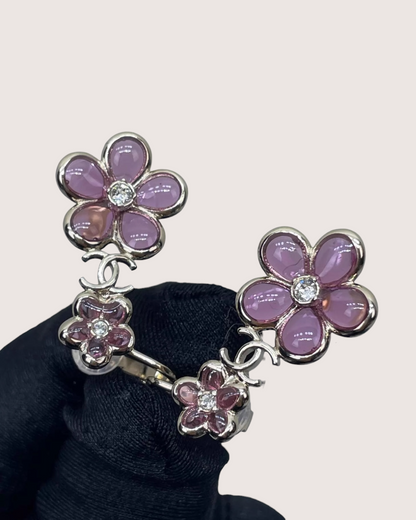 Chanel 26C Crystal Camellia CC Earrings
