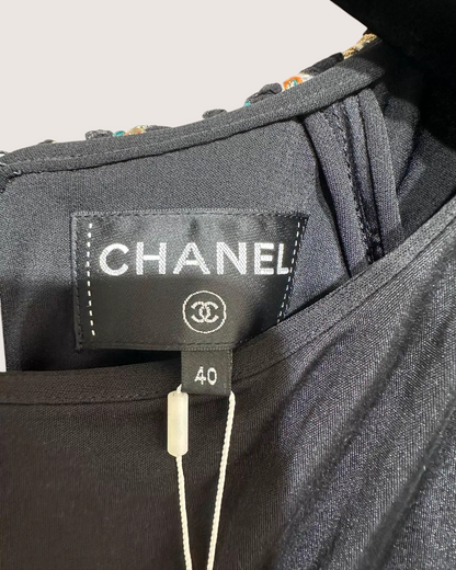 Chanel 18C Tweed-Trim Long-Sleeve Top