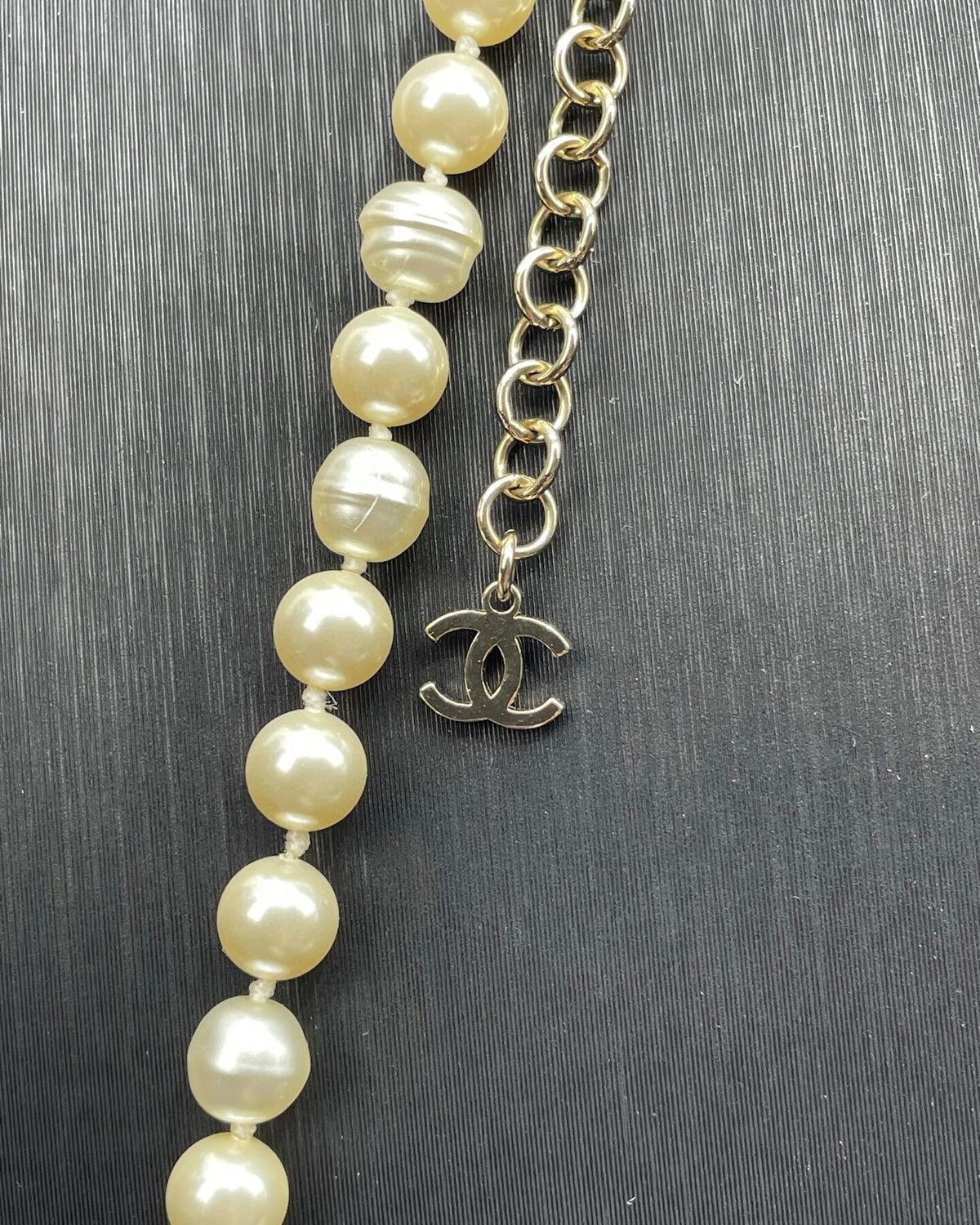Chanel 24A Silver Crystal Pearl CC Necklace