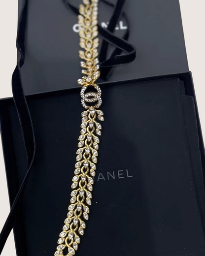 Chanel 22K Crystal CC Gold Choker Necklace
