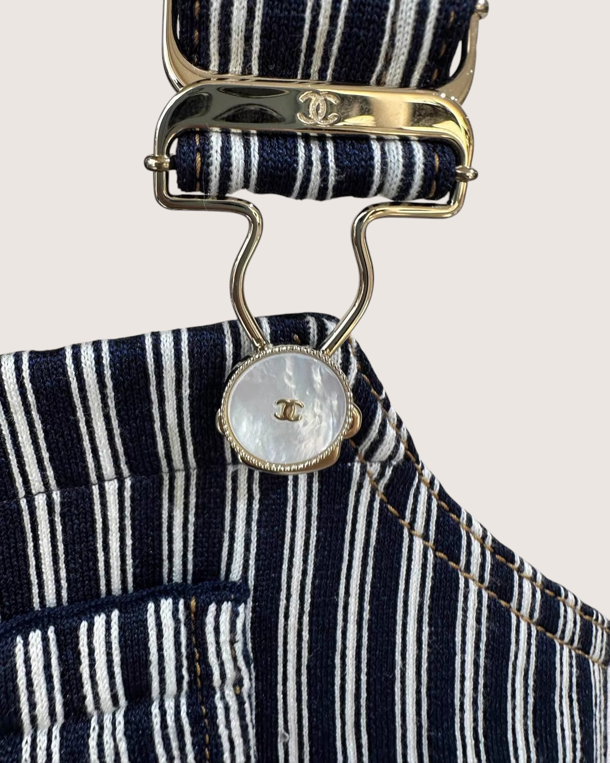 Chanel 25P Striped Denim Crop Top
