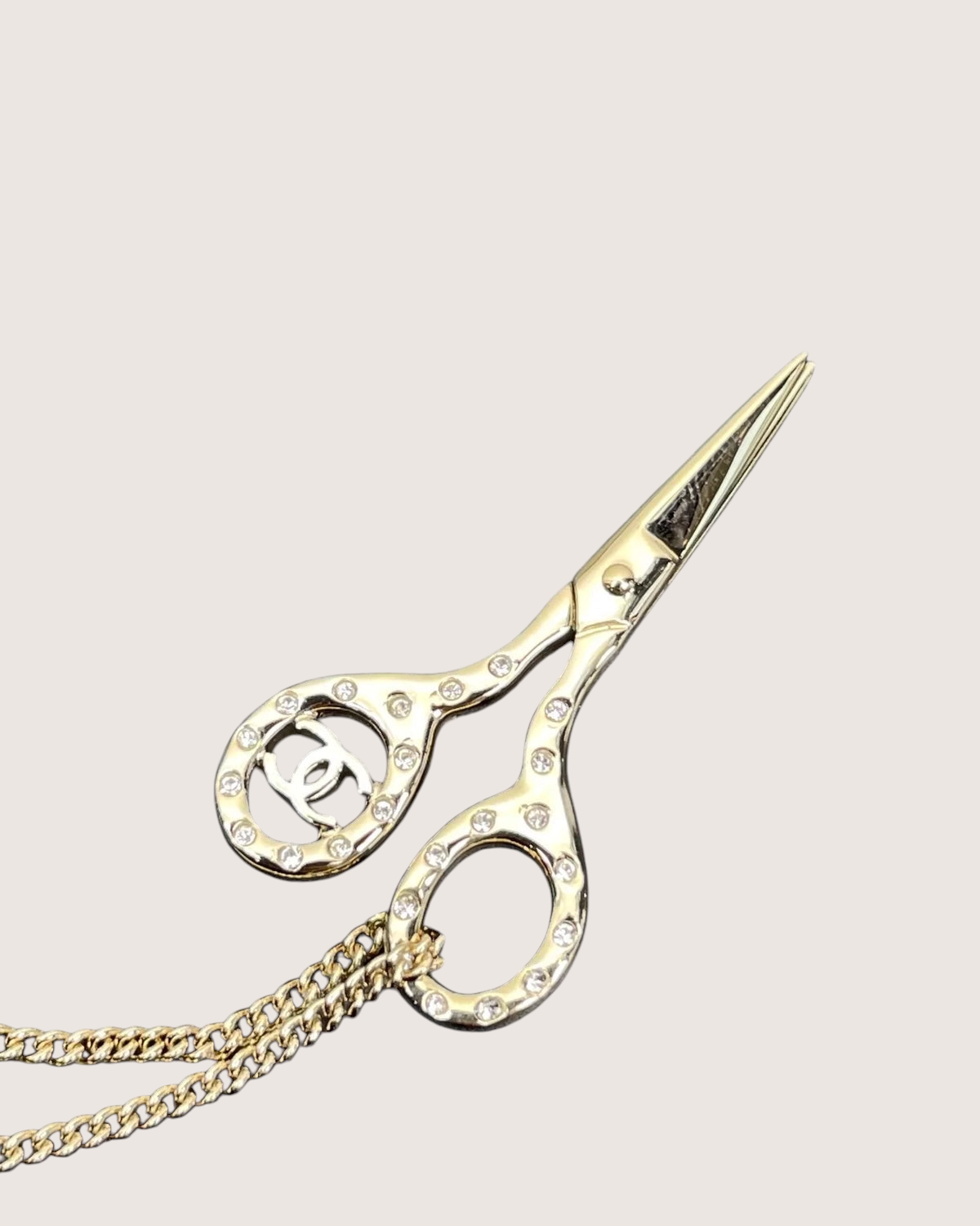 Chanel 22A Scissors Rhinestone Pendant Necklace