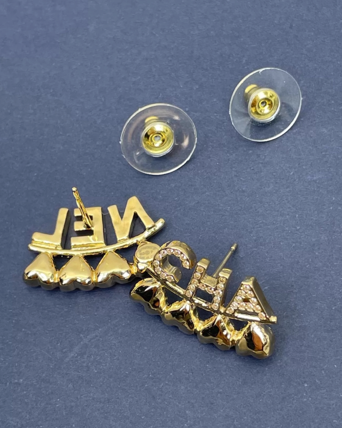 Chanel 23P Gold Crystal Cha-Nel Earrings