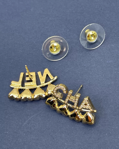 Chanel 23P Gold Crystal Cha-Nel Earrings