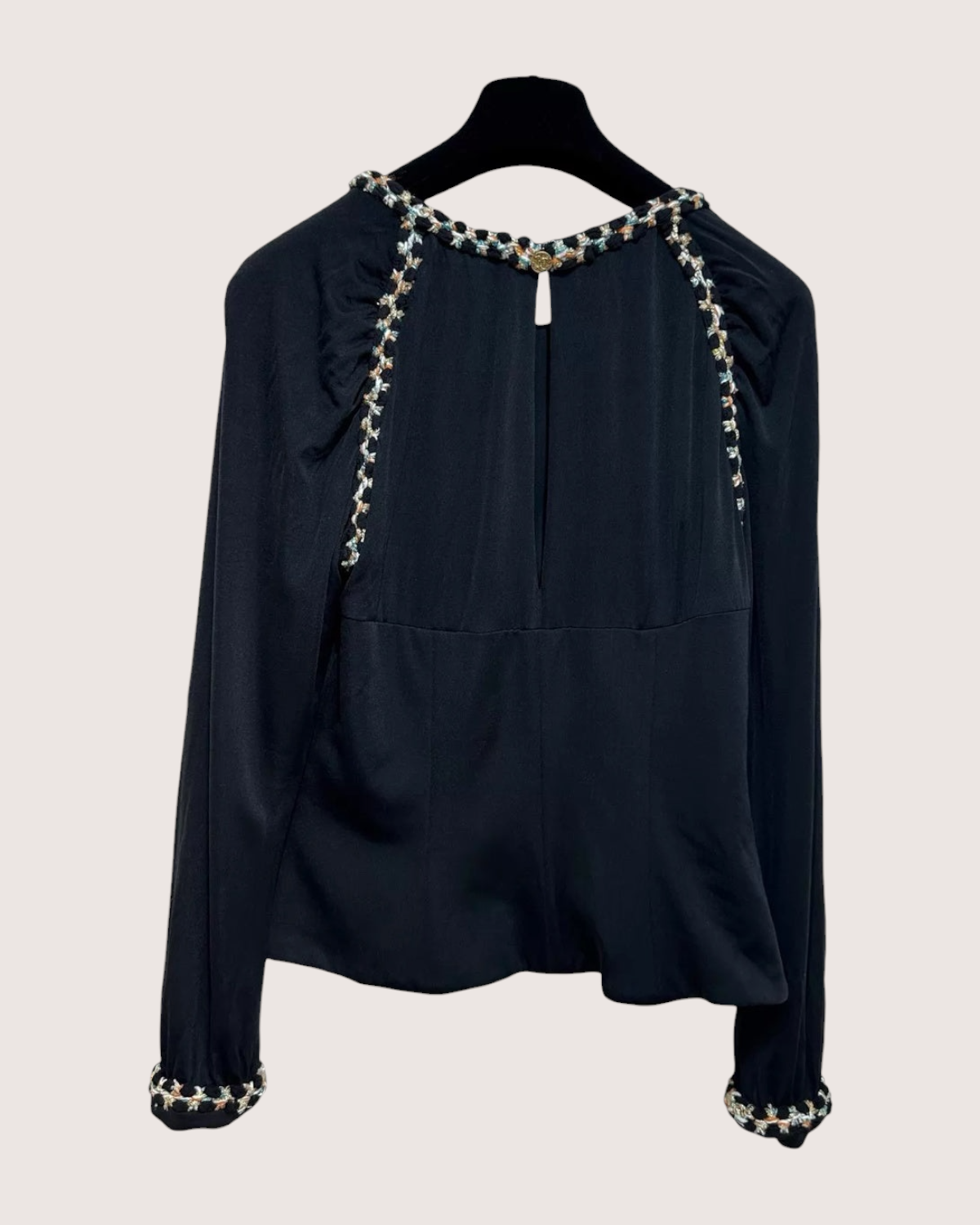 Chanel 18C Tweed-Trim Long-Sleeve Top
