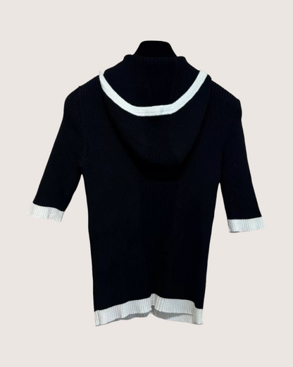 Chanel 25C Hooded Half-Zip Short-Sleeve T-Shirt