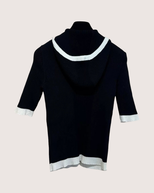 Chanel 25C Hooded Half-Zip Short-Sleeve T-Shirt