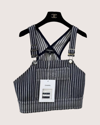 Chanel 25P Striped Denim Crop Top