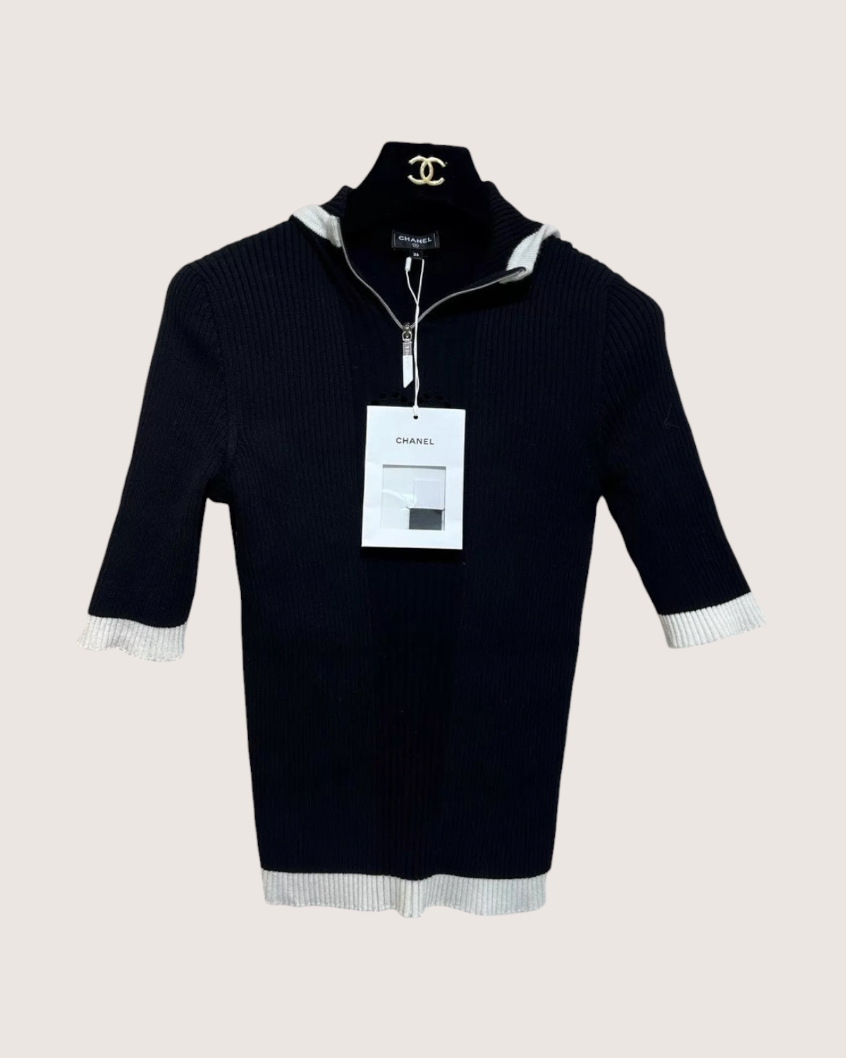 Chanel 25C Hooded Half-Zip Short-Sleeve T-Shirt
