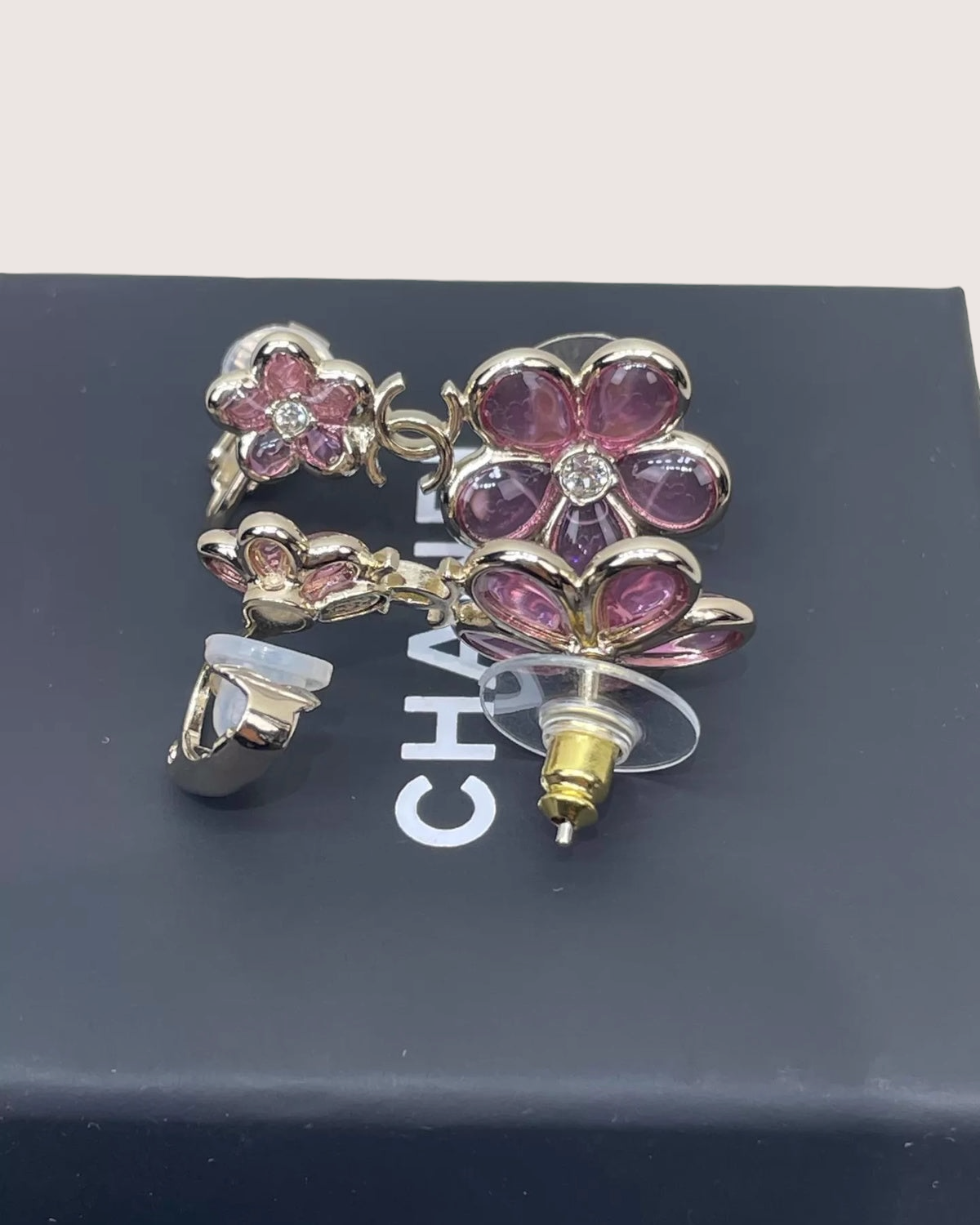 Chanel 26C Crystal Camellia CC Earrings