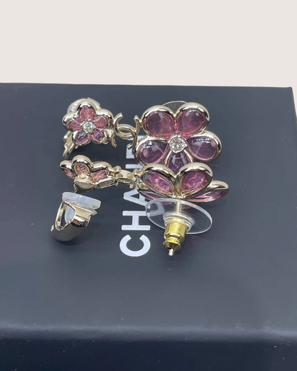 Chanel 26C Crystal Camellia CC Earrings
