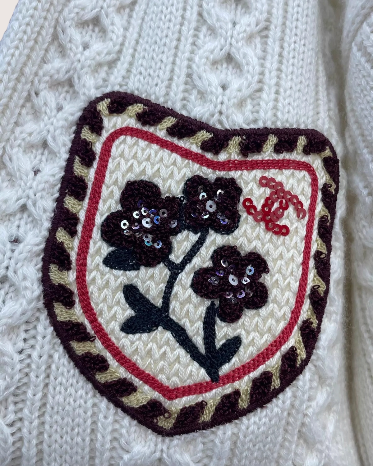 Chanel 26C Sequin Floral Patch Cardigan