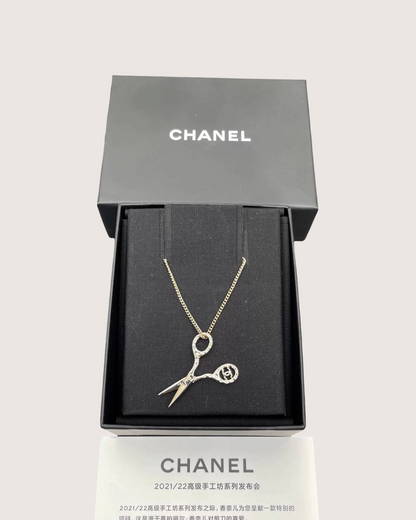 Chanel 22A Scissors Rhinestone Pendant Necklace