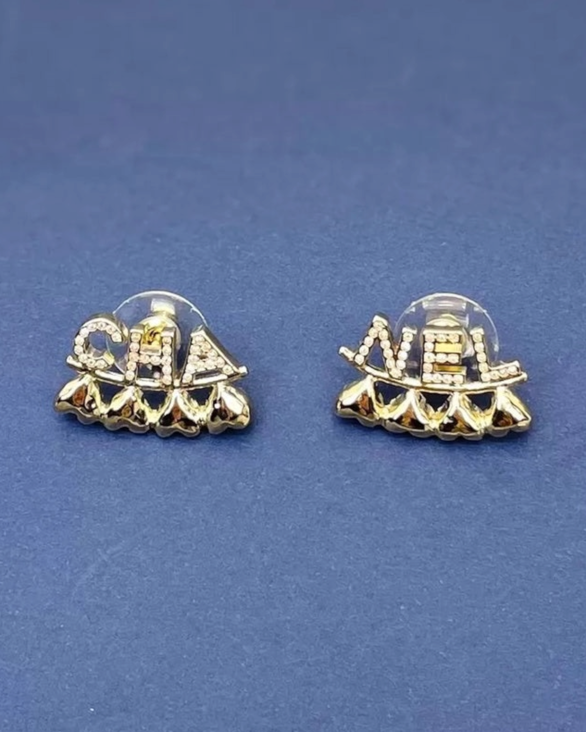 Chanel 23P Gold Crystal Cha-Nel Earrings
