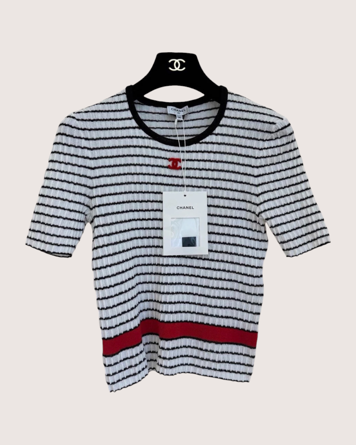 Chanel 24P CC Logo Striped Short-Sleeve T-Shirt