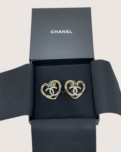 Chanel 23C Crystal Heart CC Earrings