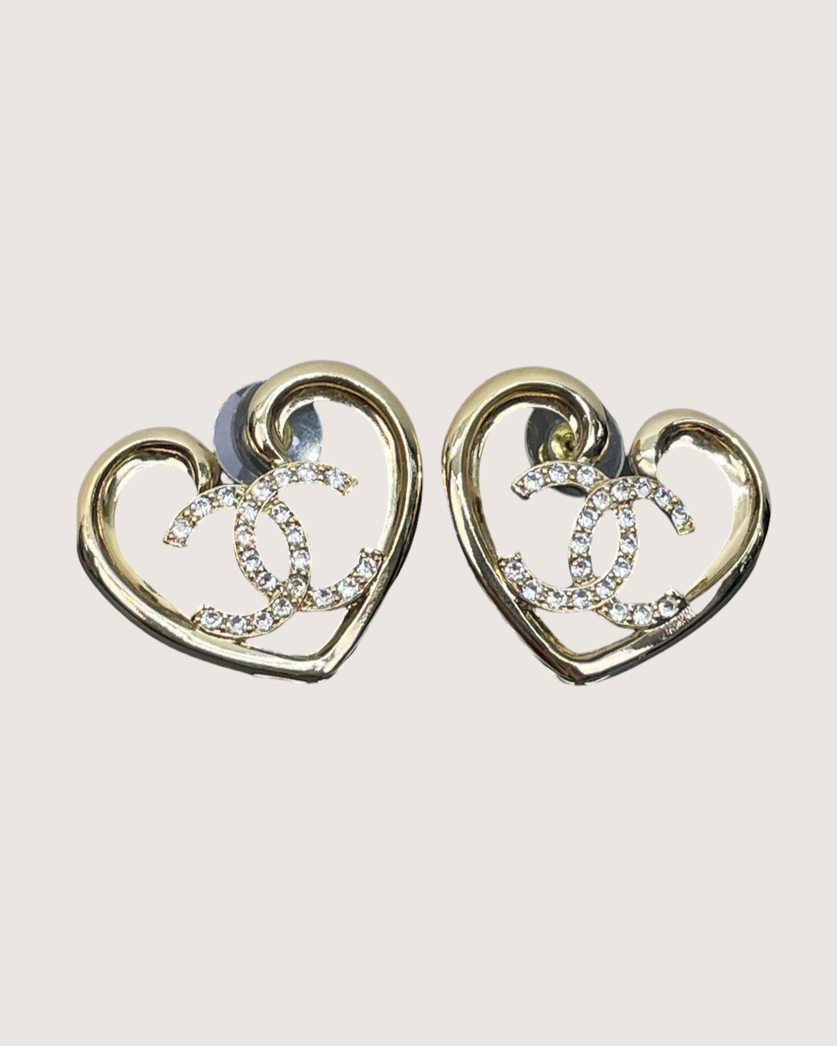 Chanel 23C Crystal Heart CC Earrings