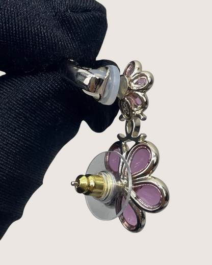 Chanel 26C Crystal Camellia CC Earrings