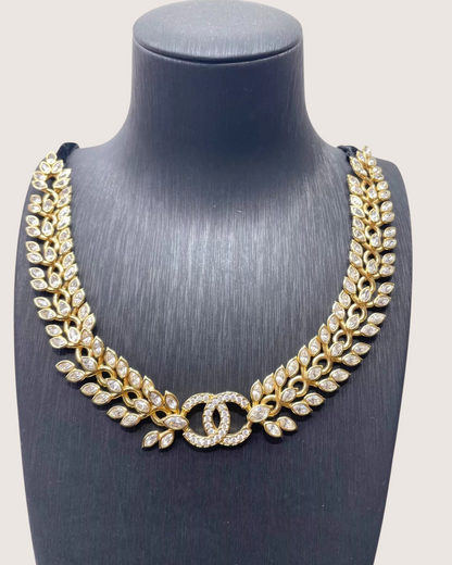 Chanel 22K Crystal CC Gold Choker Necklace