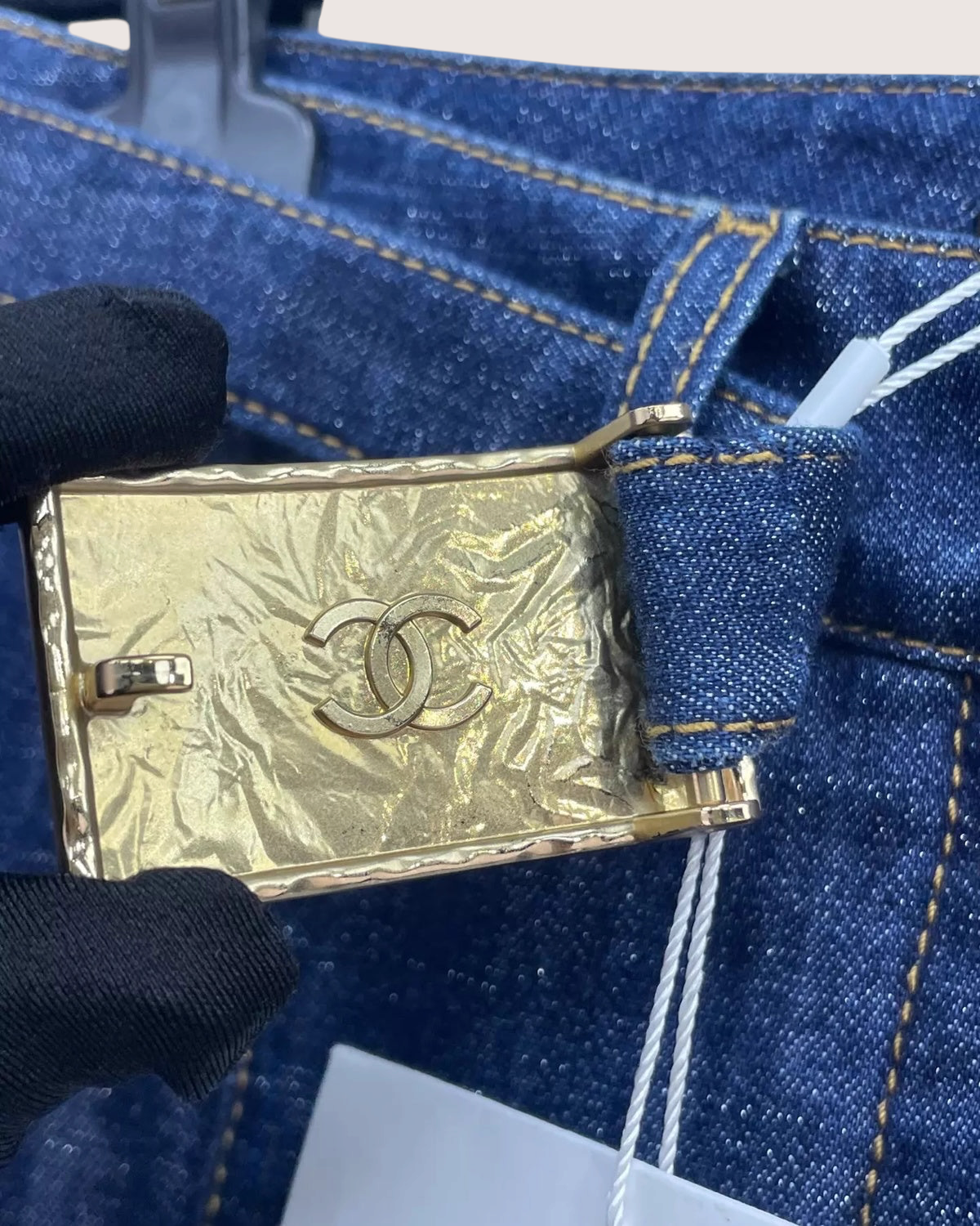 Chanel 23S Belted Wide-Leg Denim Jeans
