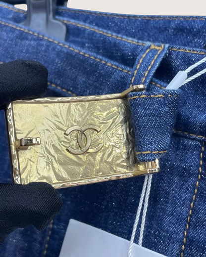 Chanel 23S Belted Wide-Leg Denim Jeans