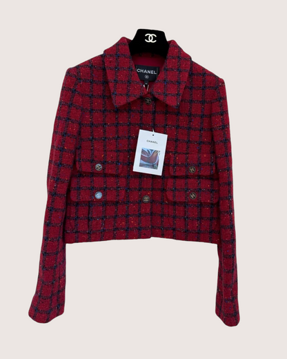 Chanel 22K Plaid Four-Pocket Tweed Jacket