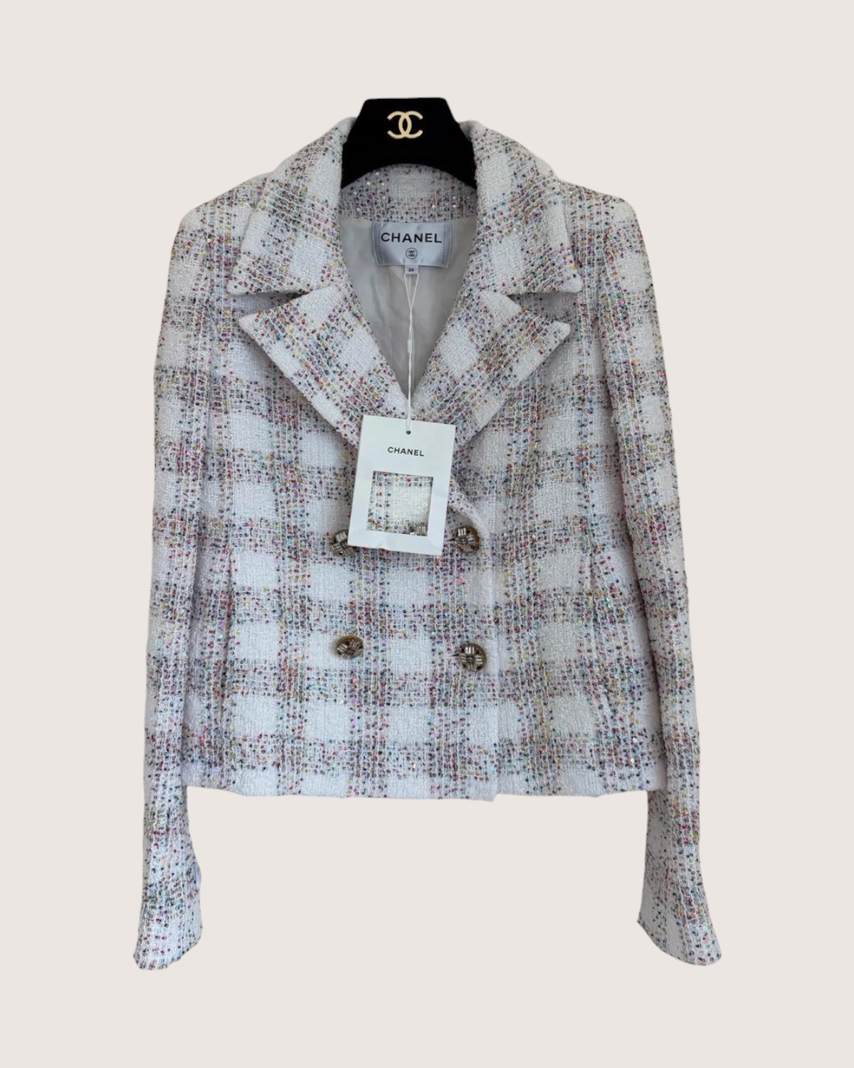 Chanel 24S Sequin Double-Breasted Tweed Blazer Jacket