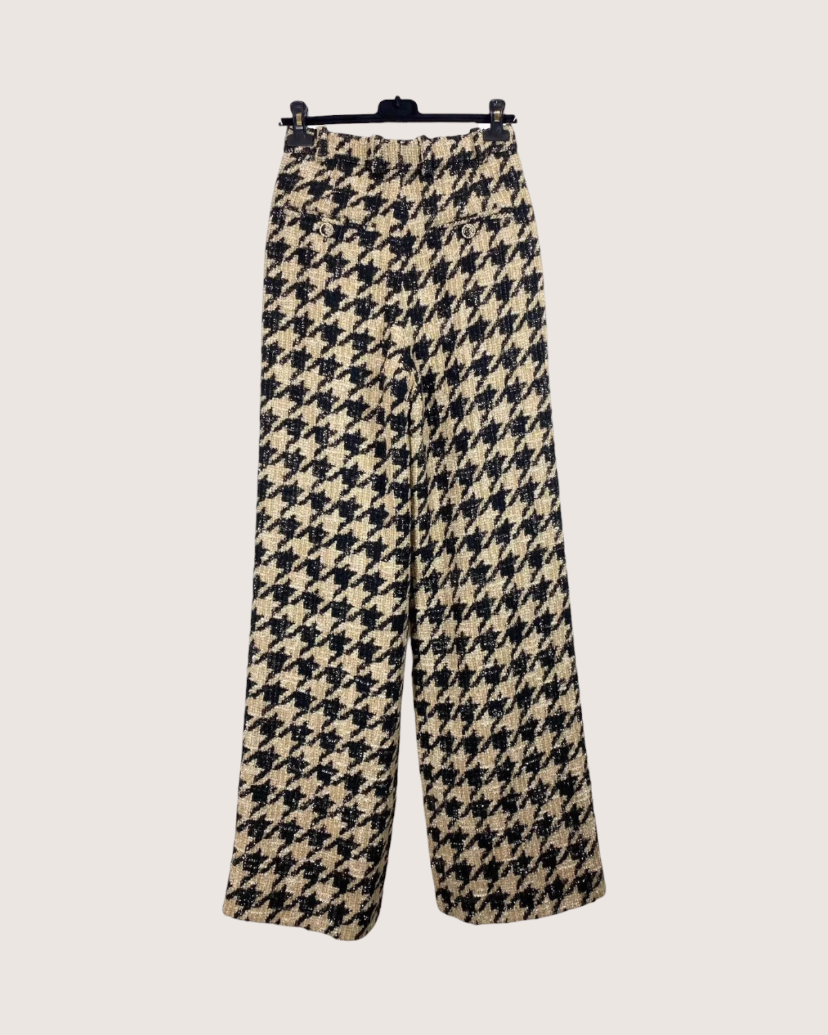 Chanel 19K Houndstooth Wide-Leg Tweed Trousers