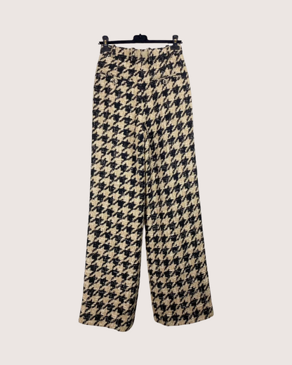 Chanel 19K Houndstooth Wide-Leg Tweed Trousers